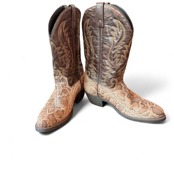 Laredo Men’s 8.5D Brown Snake Print Western Cowboy Boots Leather Exotic Print